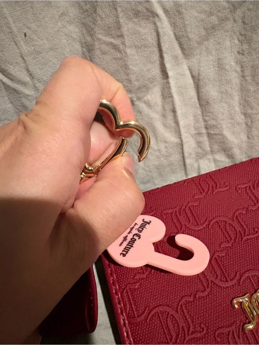 Juicy Couture For the Girls Embossed Logo Card Holder Keychain - Cranberry Juice